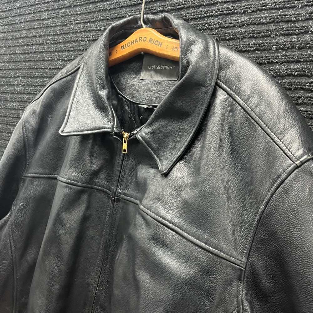 Croft & Barrow Mens Black Leather Bomber Jacket Full Zip Quilted Lined 3XLT